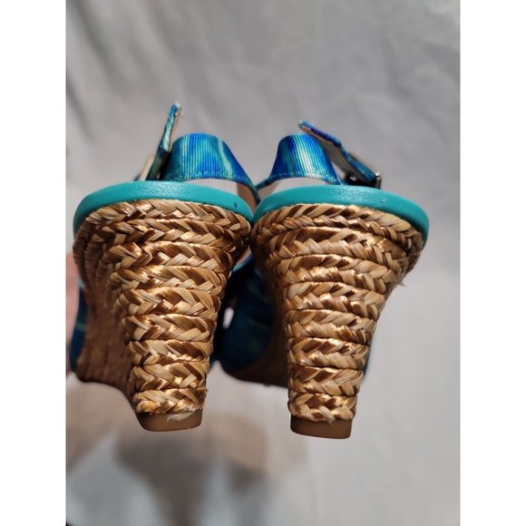 Alex Marie Turquoise Wedge Strappy Sandals Size 10M Open Toe - Picture 6 of 9
